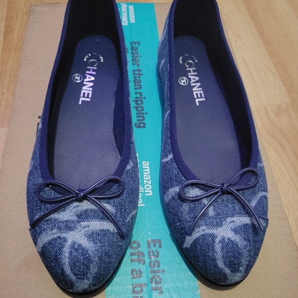 Chanel Denim Printed CC Cap Toe Ballerina Flat - Picture 1 of 2